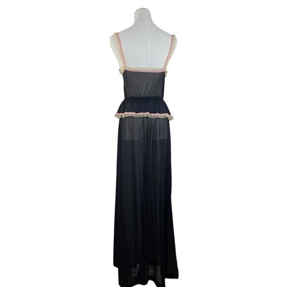Vintage 70s Gossard Artemis Black & Pink Lacy Embroidered Maxi Nightgown size S - Picture 8 of 11